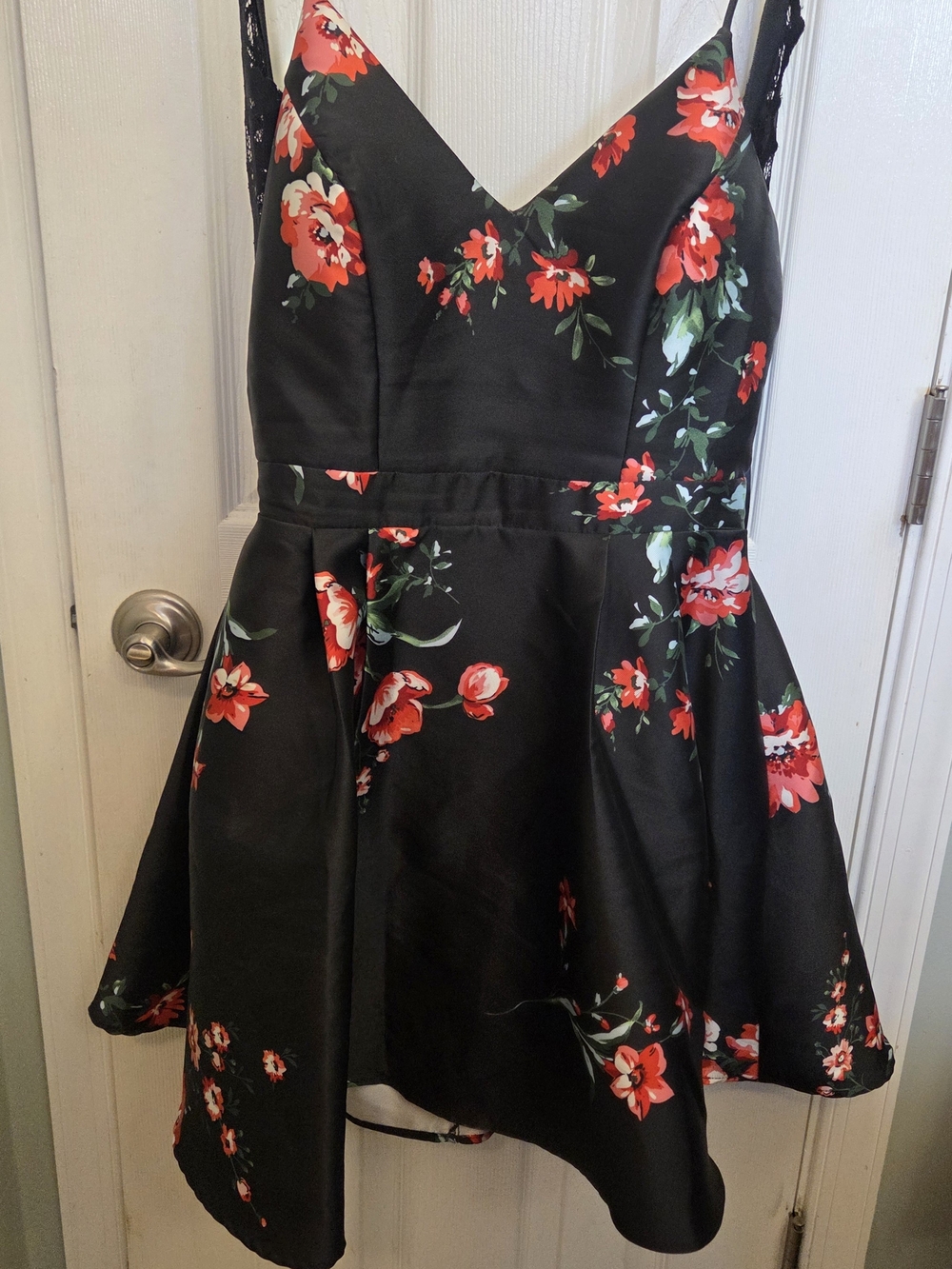 B. Smart Black Dress with Red Floral Print